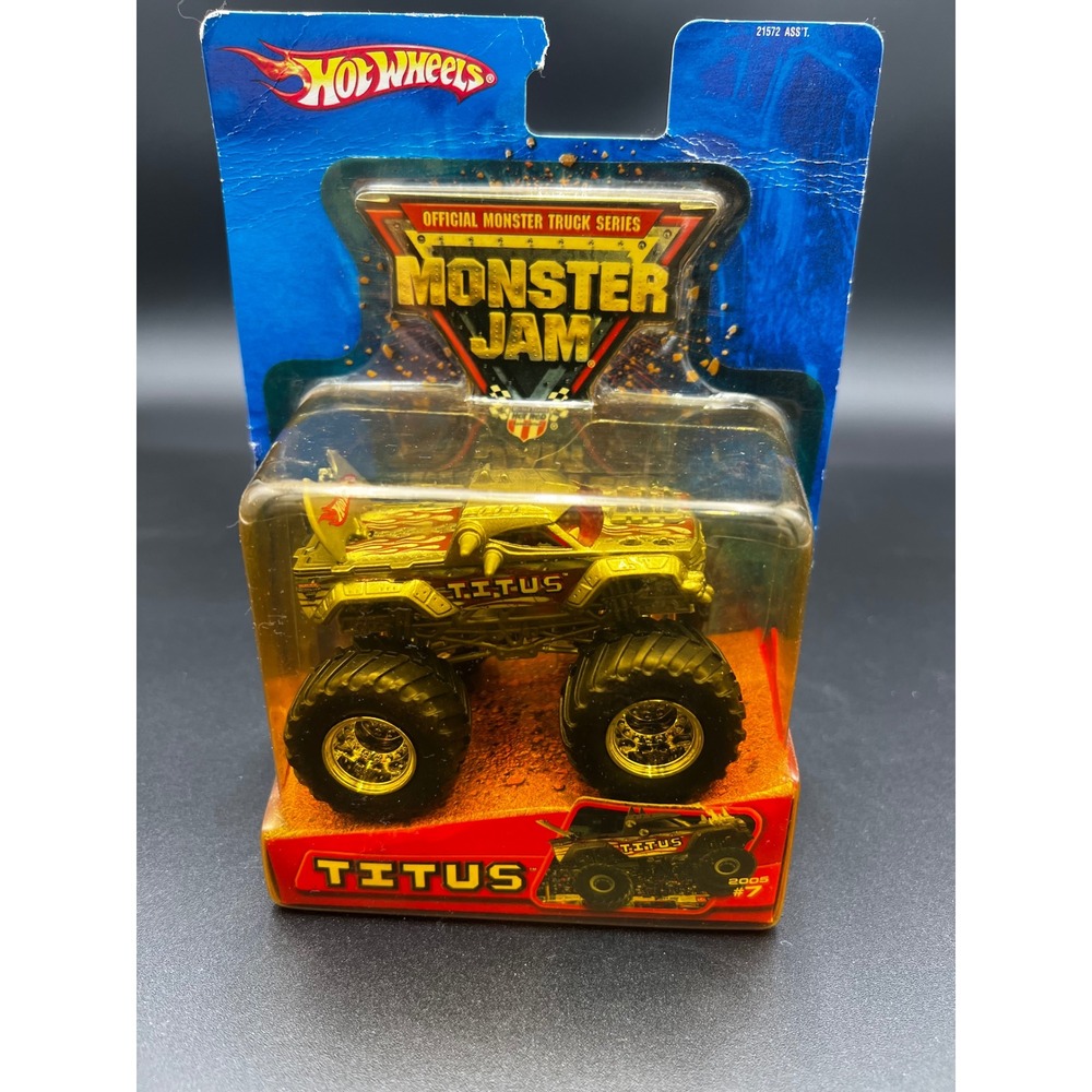 Hot Wheels Monster Jam Titus Gold Chrome Monster Truck 2005 Series #7 1:64 New
